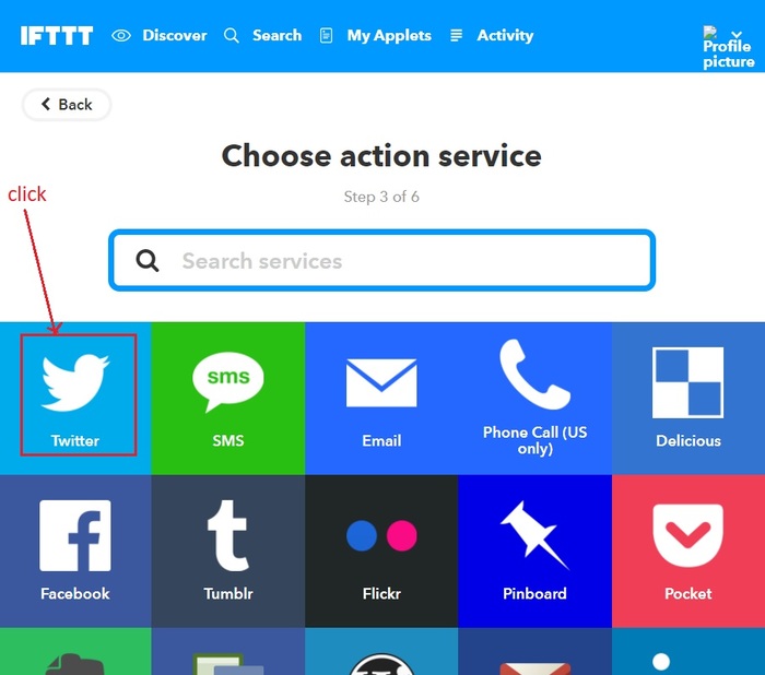 Choose 'Twitter' action